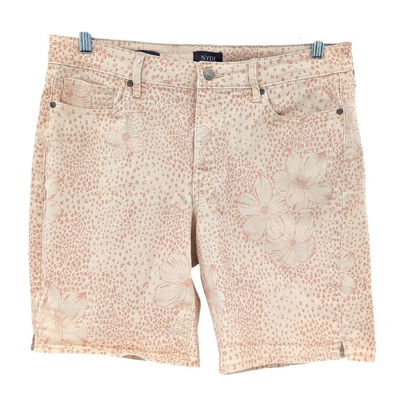 NYDJ Pants - NYDJ Printed Denim Shorts Floral Leopard Mid Rise Stretch Women 14W